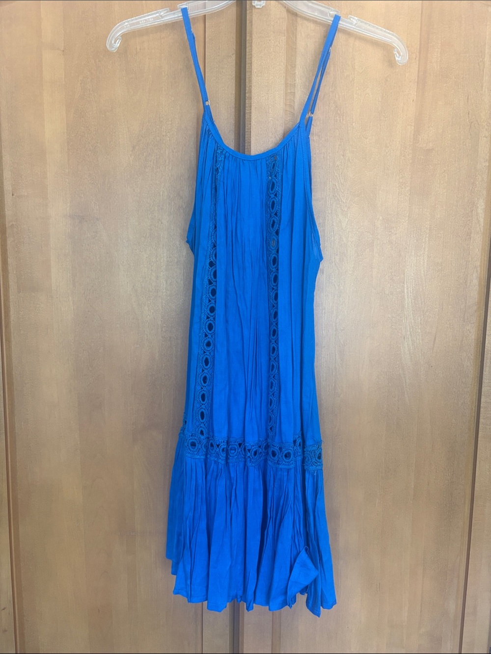 Royal Blue Spaghetti-Strap Crochet-Trim Mini Dress